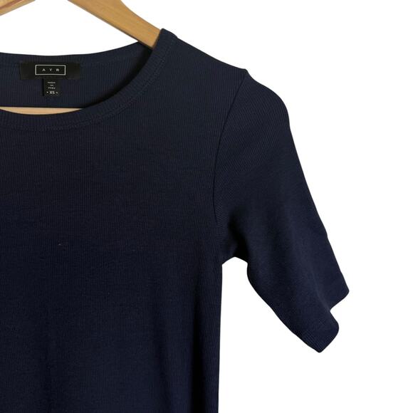 AYR The Moderne Navy Blue Ribbed Knit Short Sleeve Midi Dress Size XS - Picture 5 of 9